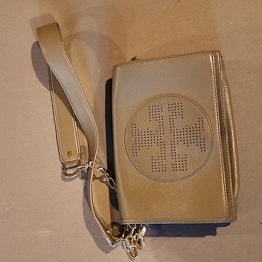 Tory Burch Brown Perforated Logo Leather Flap Crossbody Bag Tory Burch